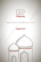 eid Mubarak antecedentes con sencillo mezquita en dibujos animados mano dibujado diseño vector