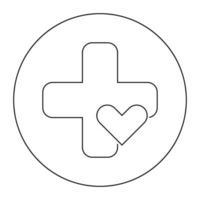 Linear vector icon of medical cross with heart.