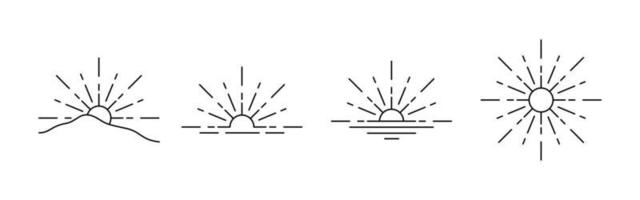 conjunto de puesta de sol línea Arte ilustración vector