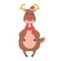 el personaje. ciervo con cornamenta en un nuevo años sombrero y bufanda. vector ilustración