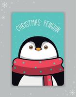 Christmas penguin. Postcard with a penguin. Penguin on a blue background. Vector image.