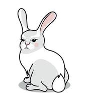 Sitting white rabbit with a small fluffy tail. The character. Vector illustration