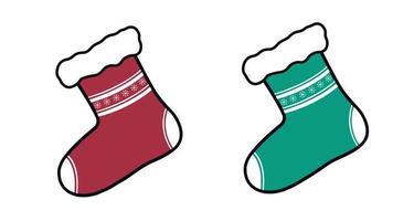 New Year's sock with an ornament. Winter red sock with a white pattern. Vector illustration