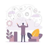 Chaos control. A man leads the work process. vector