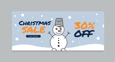 Vector illustration banner with a snowman and the inscription Christmas sale. Christmas sale holiday banner