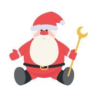 The character. Santa Claus is sitting with a staff in his hands. Vector illustration