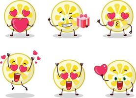 Lemon slice cartoon character with love cute emoticon vector