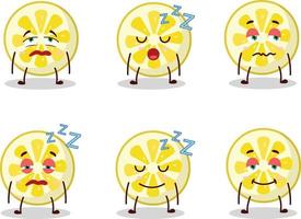 Cartoon character of lemon slice with sleepy expression vector