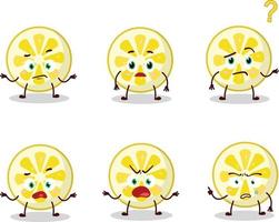 Cartoon character of lemon slice with what expression vector