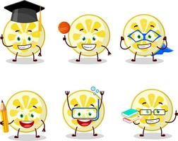 School student of lemon slice cartoon character with various expressions vector