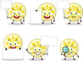 Lemon slice cartoon character bring information board vector