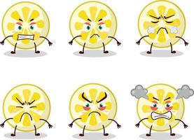 Lemon slice cartoon character with various angry expressions vector