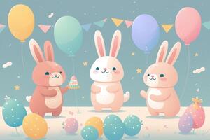 Illustration of cute bunnies partying. . photo