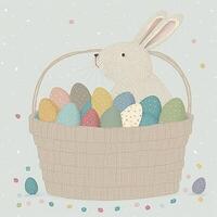 Illustration of rabbit and Easter eggs in a basket. Generative AI. photo