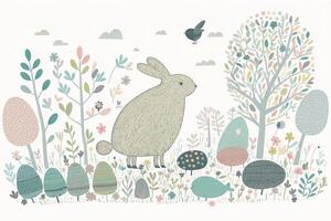 Illustration of rabbit in whimsical forest. . photo