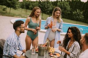 joven personas tener verano celebracion de alimento, beber, y amistad foto