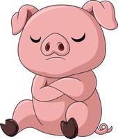 Cute sad pig cartoon on white background vector