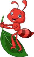 Cute ant cartoon with green leaf vector