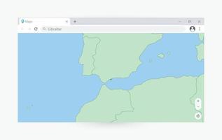 Browser window with map of Gibraltar, searching  Gibraltar in internet. vector