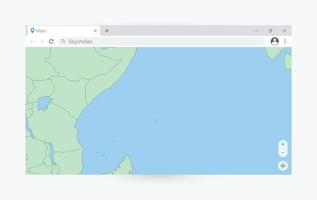 Browser window with map of Seychelles, searching  Seychelles in internet. vector