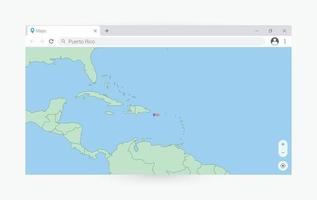 Browser window with map of Puerto Rico, searching  Puerto Rico in internet. vector