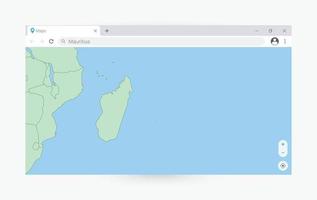 Browser window with map of Mauritius, searching  Mauritius in internet. vector