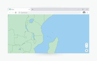 Browser window with map of Comoros, searching  Comoros in internet. vector