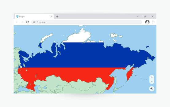 navegador ventana con mapa de Rusia, buscando Rusia en Internet. vector