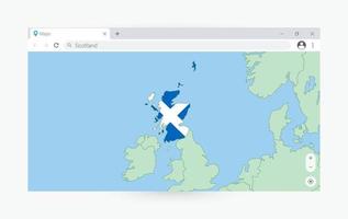 navegador ventana con mapa de Escocia, buscando Escocia en Internet. vector