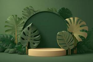 Tropical rain forest theme display podium background. . photo