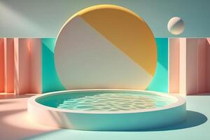 ilustración de redondo piscina y geométrico estructura decoración en el atrás. antecedentes modelo. generativo ai. foto