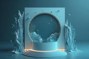 Illustration of surreal aquarium theme display background template. . photo