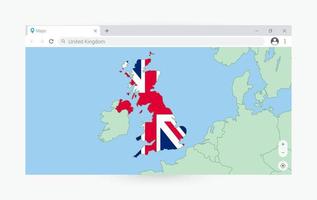 Browser window with map of United Kingdom, searching  United Kingdom in internet. vector