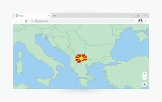 Browser window with map of Macedonia, searching  Macedonia in internet. vector