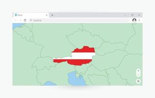 Browser window with map of Austria, searching  Austria in internet. vector