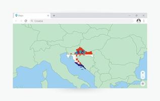 Browser window with map of Croatia, searching  Croatia in internet. vector