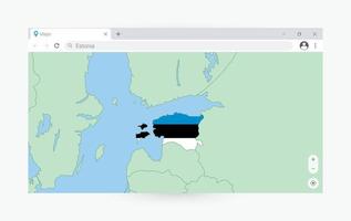 Browser window with map of Estonia, searching  Estonia in internet. vector