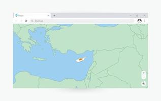 Browser window with map of Cyprus, searching  Cyprus in internet. vector