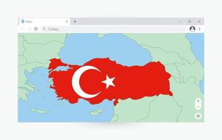 Browser window with map of Turkey, searching  Turkey in internet. vector