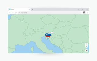 Browser window with map of Slovenia, searching  Slovenia in internet. vector