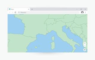 Browser window with map of Monaco, searching  Monaco in internet. vector