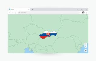 Browser window with map of Slovakia, searching  Slovakia in internet. vector