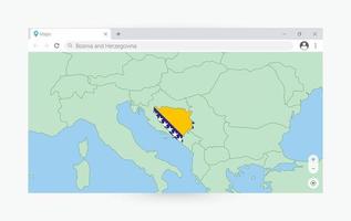 Browser window with map of Bosnia and Herzegovina, searching  Bosnia and Herzegovina in internet. vector