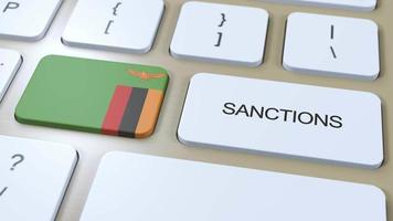 Sambia auferlegt Sanktionen gegen etwas Land. Sanktionen auferlegt auf Sambia. Tastatur Taste drücken. Politik Illustration 3d Animation