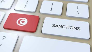 Tunesien auferlegt Sanktionen gegen etwas Land. Sanktionen auferlegt auf tunesien. Tastatur Taste drücken. Politik Illustration 3d Animation video