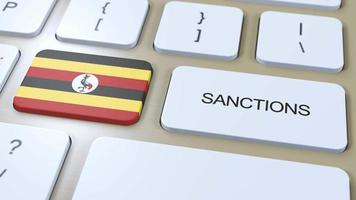 Uganda auferlegt Sanktionen gegen etwas Land. Sanktionen auferlegt auf Uganda. Tastatur Taste drücken. Politik Illustration 3d Animation video