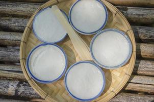 Thai call Kanom Tuay or Steamed Coconut Milk traditional Thai desserts. Top view photo