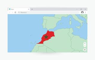 Browser window with map of Morocco, searching  Morocco in internet. vector