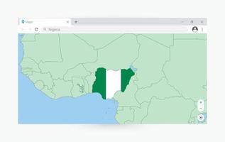 Browser window with map of Nigeria, searching  Nigeria in internet. vector