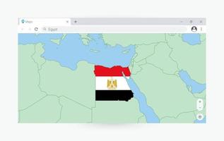 Browser window with map of Egypt, searching  Egypt in internet. vector